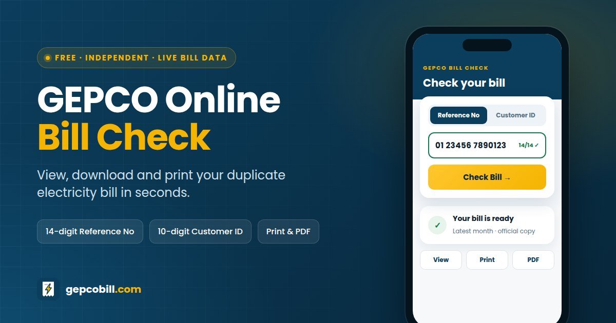 GEPCO online bill check on a phone: enter the 14-digit reference number or customer ID to open your duplicate bill